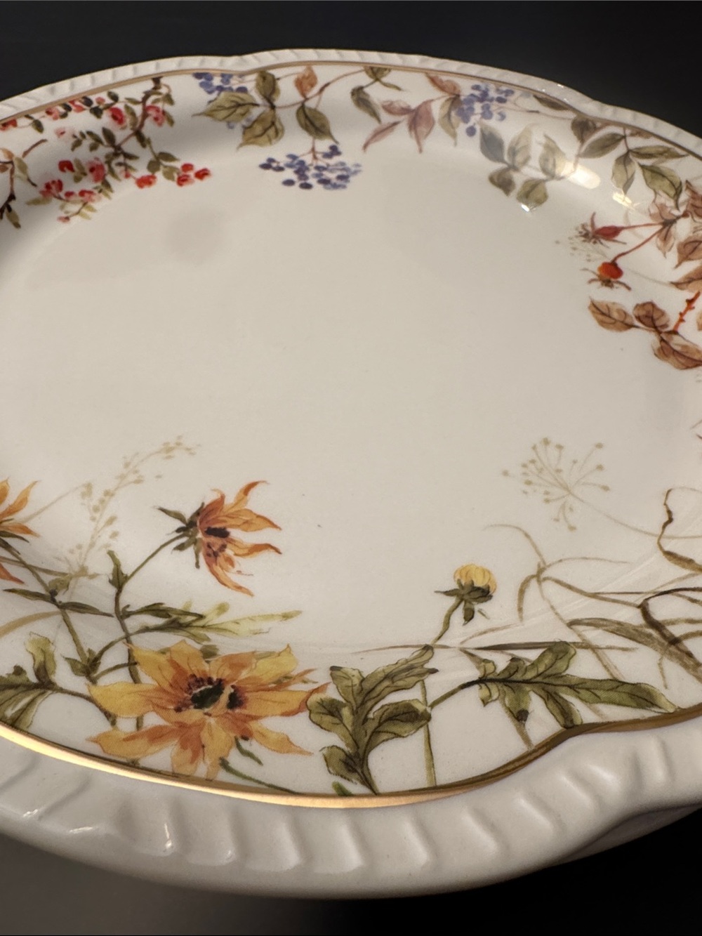 NWOT 4pc Potter's Studio Scalloped Stoneware Fall Leaves Trim Dinner Plates - Picture 5 of 9
